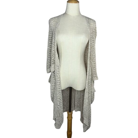 Eileen Fisher Cream Open Front Knit Cadigan Short Sleeve Kimono Sweater Size XL - Picture 3 of 11